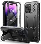 FNTCASE for iPhone 14 Pro Max Case: Military Grade Drop Protection Cover 360 Shockproof Heavy Duty Hard Bumper Matte Rugged Mobile Phone Cases with Kickstand Black