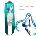 Hatsune Miku -peruukki Cosplay-peruukit ja 2 poninhäntäperuukia, joissa on pitkä suora peruukki Halloween-karnevaalirekvisiitta