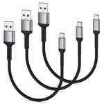 Câble USB C Court [20CM, Lot de 3], Nylon Câble USB A vers USB Type C 3A Charge Rapide Cable USB C Android Auto pour Samsung Galaxy A12/A32/A52/S10/S20/S21/S22/S23, Xiaomi, Google Pixel