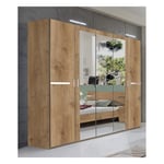 Armoire 5 portes 3 miroirs CARAMELLA 225 cm chêne poutre