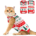 Avont Cat Recovery Suit Post Surgery, Elizabethan Collar & Cone Alternative, Kitten Onesie Pet Surgical Spay Shirt for Abdominal Wounds or Skin Diseases -Christmas(S)