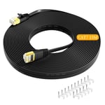 Cable Ethernet 15m, Cat 7 Cable RJ45 15 mètres Haut Débit Fibre Plat Câble Réseau 10Gbps 600Mhz, Gigabit Haute Vitesse Blindé Cable Internet Câble LAN pour Routeur, Switch, Modem