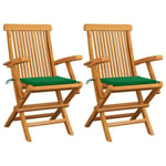 [55695] Lot de 2 Chaises de jardin avec coussins vert | Fauteuil de Jardin Chaise d'extérieur | Bois de teck massif - Robuste de Qua