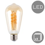 3 Pack E27 Amber Glass Bodied Pear LED 4W Warm White 2200K 150lm Light Bulb