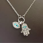 Fatima Palm Halsband Evil Eye Hamsa Hand Chain Pendant smycken - Perfet Silver