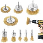 9Pieces Brosse metallique pour perceuse métallique meuleuse circulaire avec kit de brosse à tige 1/4 pouce pour l'élimination de la