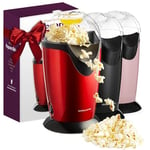 Andrew James Popcorn Maker Machine, Healthy Air Popper, Popcorn Machine with 8 American Cinema Style Boxes, 1200W, Red