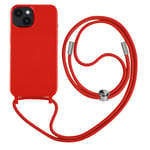 Coque Cordon iPhone 14 Semi-rigide avec Lanière Tour du Cou 80cm rouge