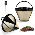 AOMIG Reusable Coffee Filter with Ninja, 2PCS Coffee Filters, Reusable # 4 Cone Coffee Maker Filters, Replacement Permanent Basket Filter for Ninja CFP Series Coffee Machines(Gold)