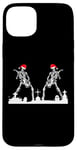 iPhone 15 Plus Skeletons Playing Rock Guitar in Graveyard Wearing Xmas Hats Case