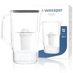 Wessper Carafe à eau avec Compteur LED, 3,3 Litres, Carafe a eau, avec Filtre Classique, filtre à charbon actif, compatible avec les filtres brita Classic, BPA FREE – Noir