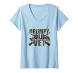 Womens Grumpy Old Vet Funny Military Veteran Men Women V-Neck T-Shirt