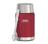 Thermos ICON Food Jar - Récipient alimentaire de 0,71 l - Double paroi en acier inoxydable 18/8 - Garde au chaud et au froid - Avec cuillère pliable - Fond antidérapant - Entièrement étanche - Rouge