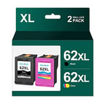 62XL High Yield Ink Cartridges Combo Pack Black and Tri-colour Replacement for HP 62 XL Compatible for Envy 5540 5541 5542 5544 5546 5640 5642 5644 5646 7640 OfficeJet 200 250 5740 5742 5744 (2-Pack)