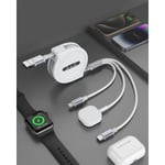 Hopfällbar telefon iwatch laddkabel, uppgraderad multi 3 i 1 USB-laddare för Apple Watch laddare+Lightning + Typ C kompatibel med iWatch