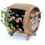 Casier à vin en bois Tonneau à vin brun 33 cm 2110 Bar Casier à bouteilles Petit tonneau Tonneau en bois avec porte-verre - Dandibo