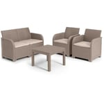 Salon De Jardin En Imitation Resine Tressee Allibert Avec Table Basse - 4 Personnes - Sanremo - Beige