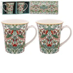 Lesser & Pavey William Morris White Strawberry Thief Lovely Floral Design Ceramic Mug - Set of 2 or 4 Matching Mugs with Gift Box (2)