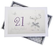 White Cotton Cards - Photo 21e Anniversaire - Petit Album - Verre coupé - Bois Blanc - 12,5 x 17,5 x 2,5 cm