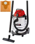 Einhell Aspirateur eaux et poussières TC-VC 1930 SA (1500 W, Alimentation : 230 V ~ 50 Hz, Raccord pour Fonction de soufflerie, Livré avec Accessoires) + 5 Sacs de Rechange 30 litres