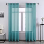 Teal Window Sheer Curtains 84 Inches Long,2 Panels Grommet Voile Drapes Gauze Semi Sheer Curtains for Living Room, 52 x 84 Inch Length