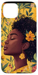 Coque pour iPhone 15 Plus Jaune Aquarelle Florale Mélanine Noir Pride BHM Africain