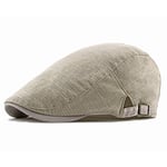 HRS Cotton Linen Flat Cap For Men Spring Summer Beret Man British Style Vintage Casual Gray Baret Adjustable-Beige,Adjustable