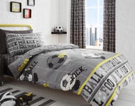 Bedlam - Football - Childrens Duvet Cover Set | Double Bed Size | Grey & Yellow