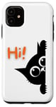 Coque pour iPhone 11 Mur d'escalade pour chat noir avec inscription « Hi »