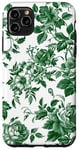 Coque pour iPhone 11 Pro Max Chinoiserie Toile Vert Motif Roses Feuilles Jardin