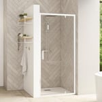 Porte de douche pivotante 180° réversible SMART DESIGN largeur 75 cm hauteur 2,05 m profilé blanc verre 6 mm anti calcaire transparent