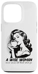 Coque pour iPhone 13 Pro Café humoristique rétro sage femme avec citation inspirante esthétique