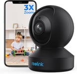 5MP PTZ Camera Surveillance WiFi Interieur 2,4/5GHz,Audio Bidirectionnel,E1 Zoom Optique 3X,Détection de Mouvement & Alertes,Vision Nocturne,Accès à Distance,Stockage en Ligne,Noir(Q36)