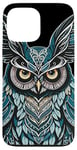 Coque pour iPhone 13 Pro Max Illustration de chouette bleue originale Boho Nouveau Art