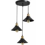 3 Lumières, Suspension Rétro Industriel Lustre, Plafonniers Design Edison Métal, Lustre Suspension avec Support de Plaque Circulaire, ø 22cm, Noir