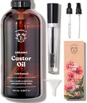 Bionoble Organic Castor Oil 100ml - 100% Pure, Natural, Cold Pressed - Lashes, Eyebrows, Body, Hair, Beard, Nails - Vegan and Cruelty Free - Glass Bottle + Pipette + Pump + Mascara Kit