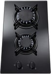 SIA GHG302BL 30cm 2 Burner Black Glass On Gas Domino Hob With Enamel Pan Stands