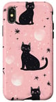 Coque pour iPhone X/XS Rose Art Déco Pois Phases de Lune Cristal Sorcière Noir