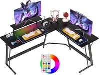 Devoko L Shaped Gaming Desk Computer Desk with LED Lights 160cm Corner Gaming Desk Large PC Monitor Stand for Home and Office,Carbon Fibre Black