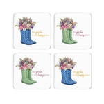 Welly Boots Cork Coaster Set - Garden is my Happy Place Gift - Set of Four