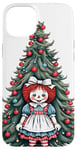 iPhone 15 Plus Raggedy Ann in front of a Christmas Tree Case