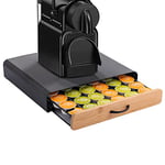 BAKAJI Boîte à capsules et dosettes de café compatible avec tous les types marques Stuttura en métal noir tiroir amovible en bois 36 x 33 x 7 cm