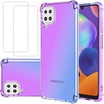 Lot De 2 Coques Pour Galaxy A12 Avec Protection D'écran En Verre Trempé, Dégradé Transparent, Anti-Rayures, Anti-Chocs, Pour Samsung Galaxy A12 Violet/Bleu