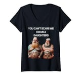 Womens Retro Funny Dads tees You Cant Scare Me I Have Two Daughters V-Neck T-Shirt