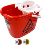 12L Industrial Mop Bucket Wringer Red Professional Caution Wet Floor Commercial