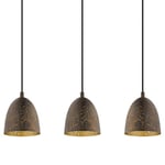 Eglo Safi Lampe Suspension Vintage à 3 Ampoules Au Design Industriel Rétro en Acier Marron/Doré Culot E27