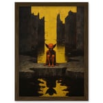 Nosferatu Lair Conceptual Art Oil Painting Yellow Sky Castle Ruins Red Demon Water Reflection Artwork Framed Wall Art Print A4