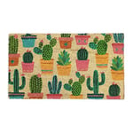 Relaxdays Paillasson Coco, Tapis d’entrée Motif Cactus, antidérapant, intérieur & extérieur, 75x42 cm, Multicolore