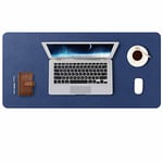 DOBAOJIA Sous-Main Bureau, Tapis de Bureau, Tapis de Clavier et Souris, Tapis de Portable, Pad Écriture, Mouse Pad, pour Bureau/Maison/Gaming, PU Étanche + Suède Antidérapant 70 x 35cm (Bleu Foncé)