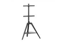 TTAP TRI-BLACK-SHELF Black Wood Tripod TV Stand 400 X 400 Vesa